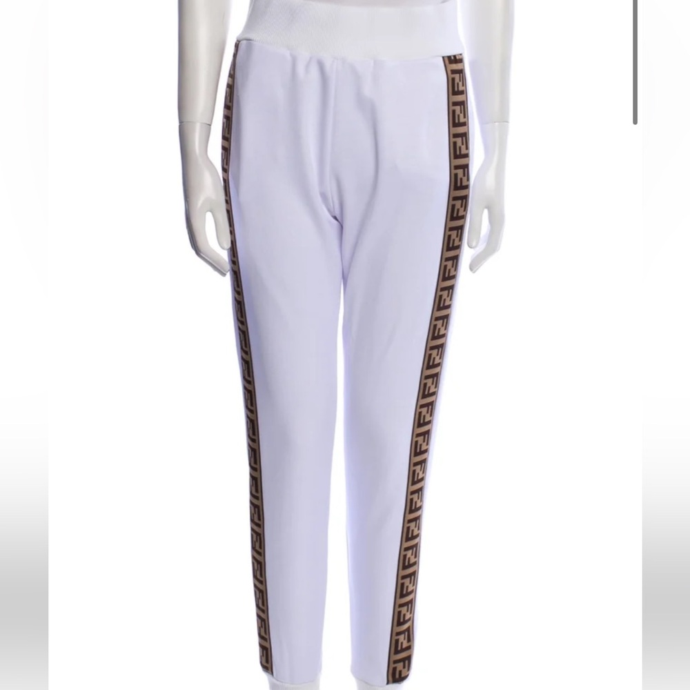 FENDI White Joggers with Brown Logo Stripe